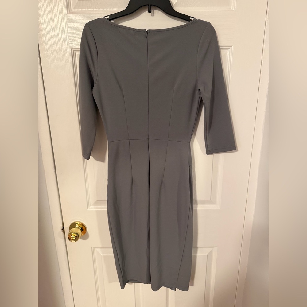 Alpine Slate Gray Ruched Midi Dress with Cascade Ruffle - Picture 3 of 4